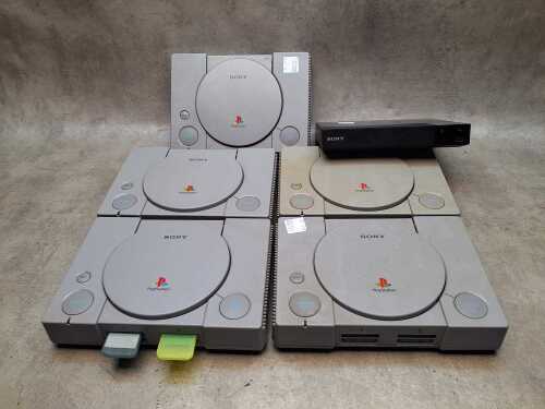Five Sony Playstation games consoles