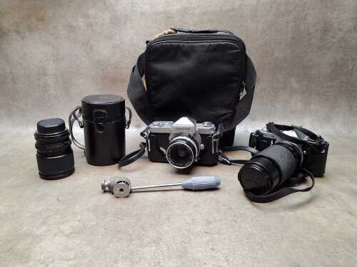 Nikkormat and Pentax SLR film cameras