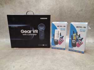 Collection of tech items, including Samsung VR - 4