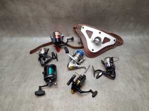 Six fishing reels, including Challenger