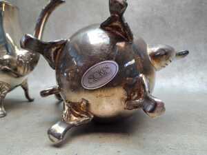 Silver-plated tea service including teapot, hot water pot, sugar bowl and creamer - 3