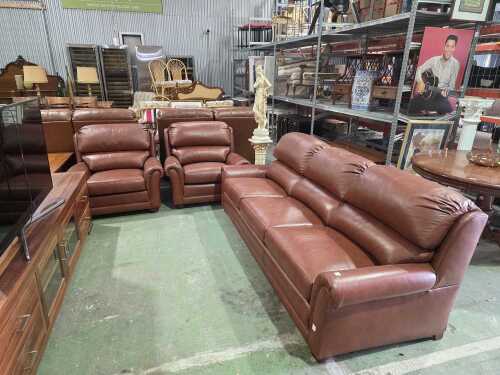 Moran three-piece tan leather lounge suite