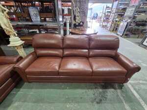 Moran three-piece tan leather lounge suite - 2