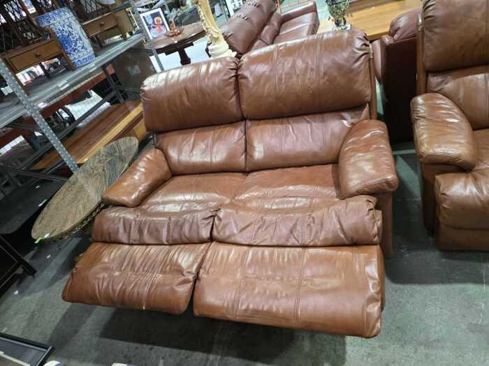 Moran tan leather two-seater recliner sofa