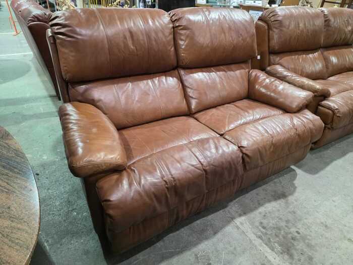 Moran tan leather two-seater recliner sofa