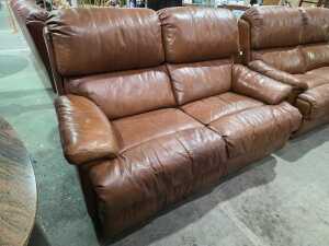 Moran tan leather two-seater recliner sofa