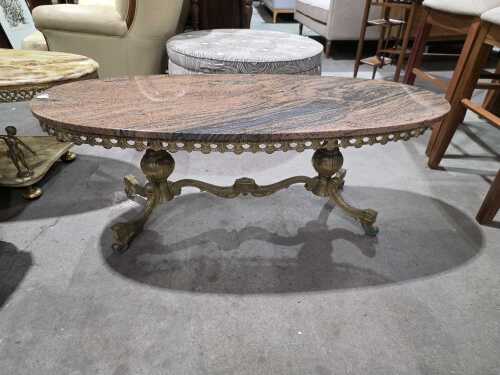 Pink marble and brass coffee table