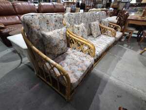 Mid-century rattan and cane three-piece lounge suite - 2