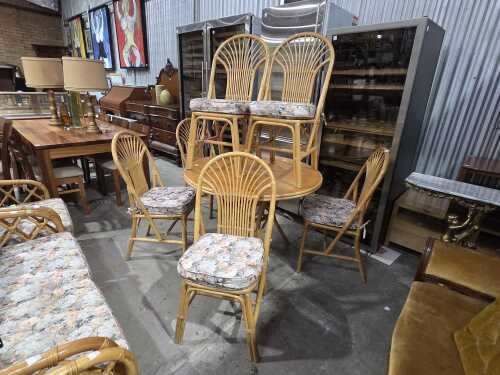 Retro cane seven-piece dining suite