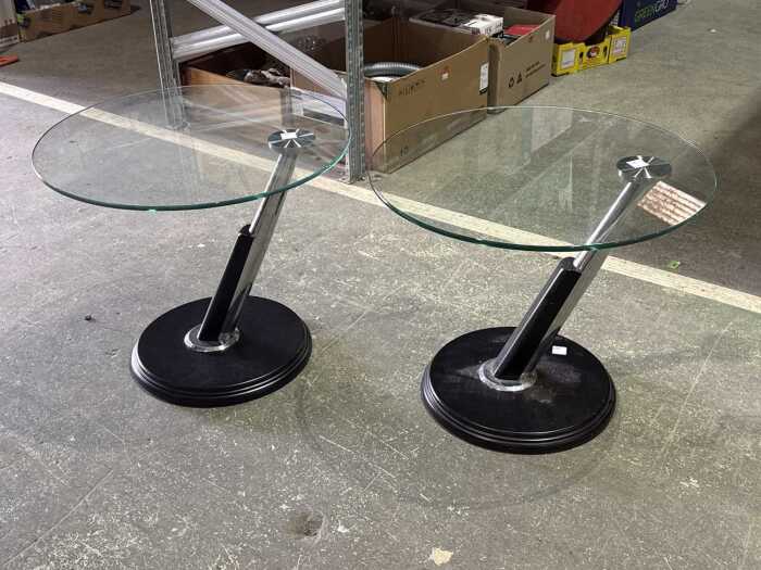 Pair of contemporary glass-top side tables