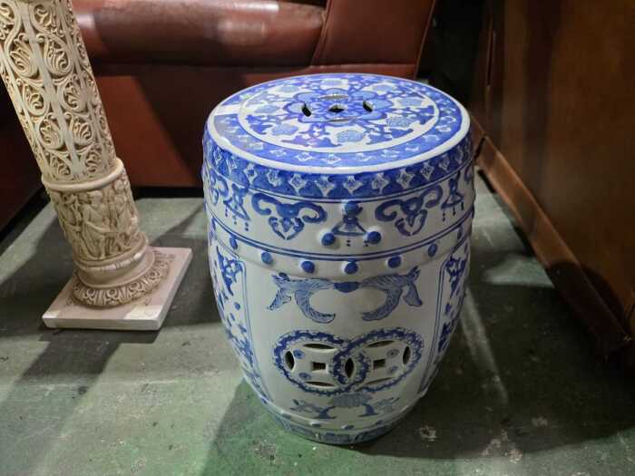 Blue and white ceramic stool