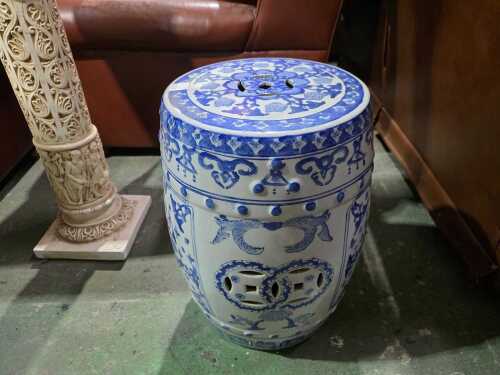 Blue and white ceramic stool