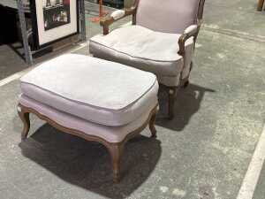 Cream upholstered occasional chair and ottoman - 2
