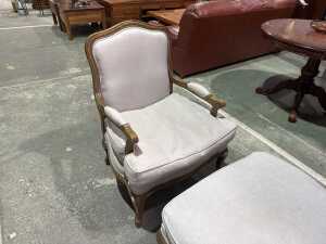 Cream upholstered occasional chair and ottoman - 3