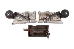 Three antique Stanley tools including No. 94 butt gauge and Nos. 98 and 99 side rabbet planes