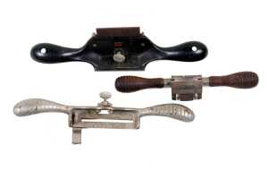 Two Stanley spokeshaves including Nos. 66 and 67, and Stanley cabinet scraper no.80