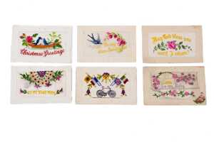 World War I silk embroidered postcards, mostly French