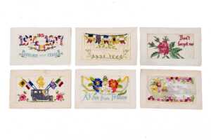 World War I silk embroidered postcards, mostly French
