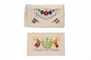 Six World War I silk embroidered postcards, mostly French - 2