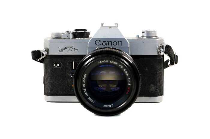 Canon FTb SLR film camera with Canon FD 55mm f1.2 S.S.C. lens