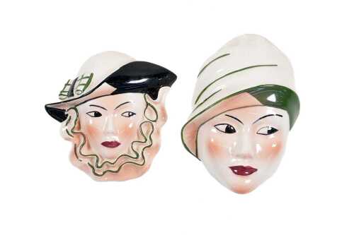 Two Crown Devon Art Deco ceramic wall masks