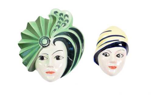 Two Crown Devon Art Deco ceramic wall masks