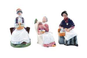 Three Royal Doulton grandmother porcelain figures including New Companions, Pretty Polly and Rest Awhile