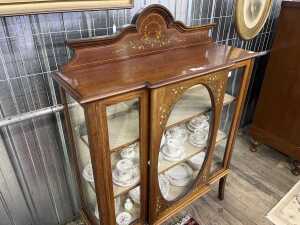 Antique Sheraton Revival mahogany breakfront display cabinet - 2
