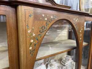 Antique Sheraton Revival mahogany breakfront display cabinet - 5