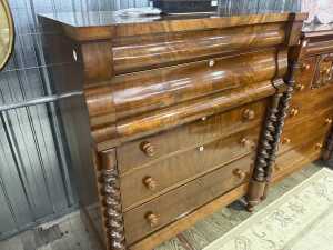 Victorian Scottish flame mahogany breakfront chest of five drawers - 2