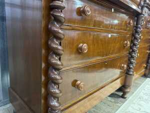 Victorian Scottish flame mahogany breakfront chest of five drawers - 5