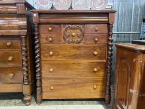 Antique Australian cedar chest of eight drawers