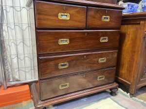 Antique Indian colonial mahogany campaign bookcase on chest - 3