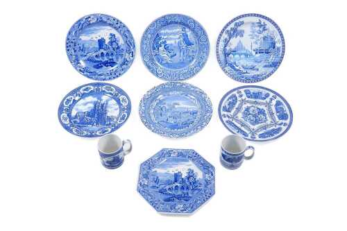 Spode blue and white porcelain decorative and commemorative pieces