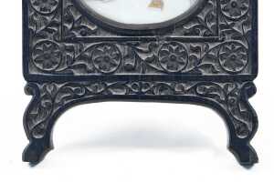 Antique Mughal miniature porcelain painting in carved ebony frame - 3