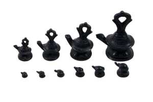 Burmese set of nine bronze opium weights surmounted by tortoise figures