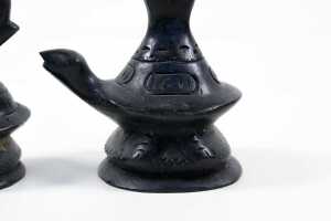 Burmese set of nine bronze opium weights surmounted by tortoise figures - 3