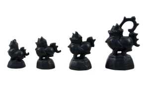 Antique Burmese set of seven bronze opium weights surmounted by dragon figures - 2
