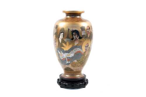 Antique Japanese Meiji period "Immortals" Satsuma ceramic vase