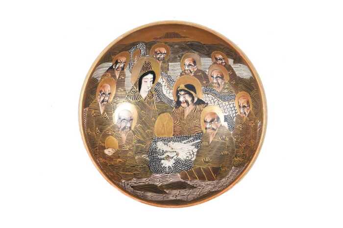 Antique Japanese Meiji period "Immortals" Satsuma ceramic bowl