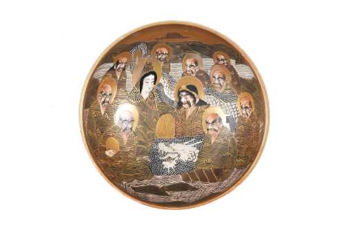 Antique Japanese Meiji period "Immortals" Satsuma ceramic bowl