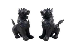 A pair of cast bronze Thai Singha guardian lions