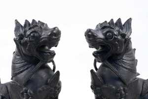 A pair of cast bronze Thai Singha guardian lions - 2