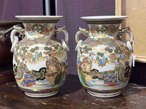 Pair of Japanese Satsuma ceramic vases