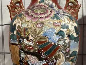 Pair of Japanese Satsuma ceramic twin handled vases - 2