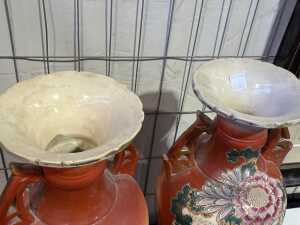 Pair of Japanese Satsuma ceramic twin handled vases - 5