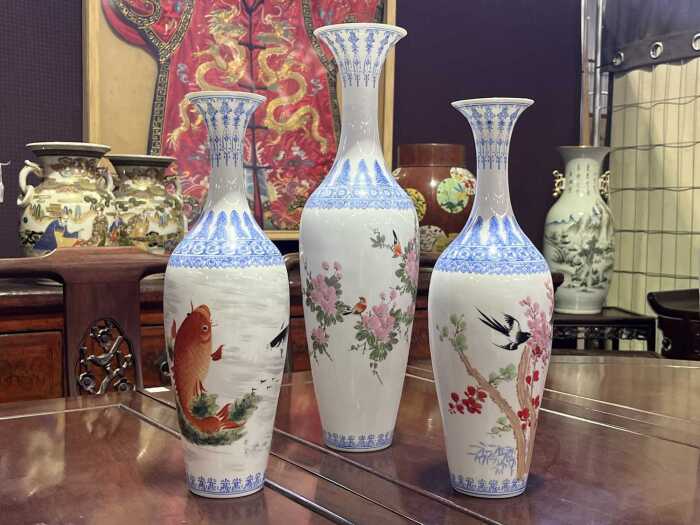 Three Chinese eggshell porcelain vases