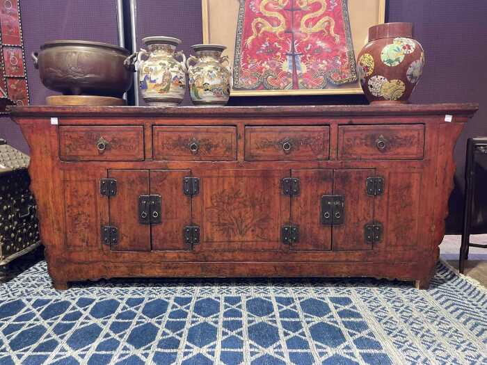 Chinese red lacquered timber sideboard