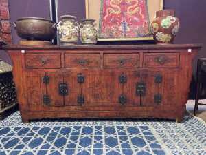 Chinese red lacquered timber sideboard
