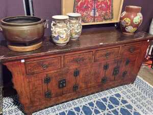 Chinese red lacquered timber sideboard - 2